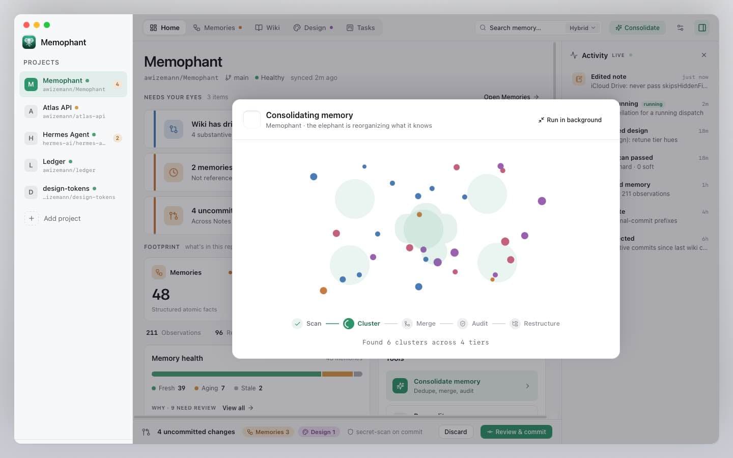 Consolidate scan phase — Memophant streams across the transcript building a list of memory candidates with provenance and confidence.
